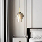 Tiered Cognac Glass Dome Pendant Light – Quarlix – bedside lifestyle view