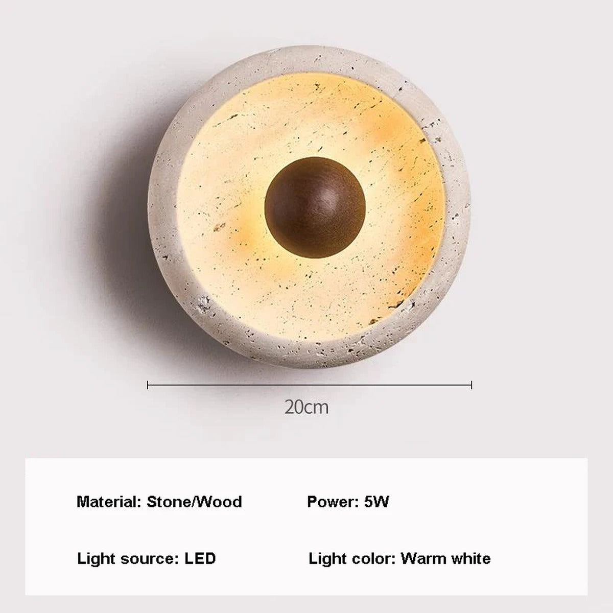 Travertine Eclipse Wall Sconce - Eclyra - Style A Centered Sphere