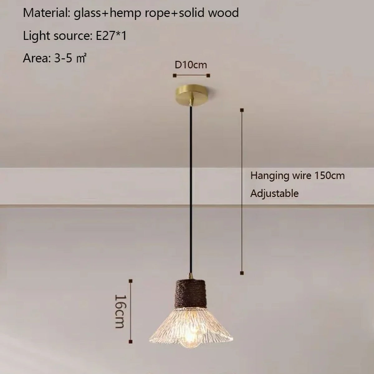 Rope-Collar Ridged Glass Pendant Light – Tevorn – Product Detail 13