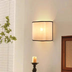 Curved Linen Half-Drum Wall Sconce – Elriven – Lifestyle View 4