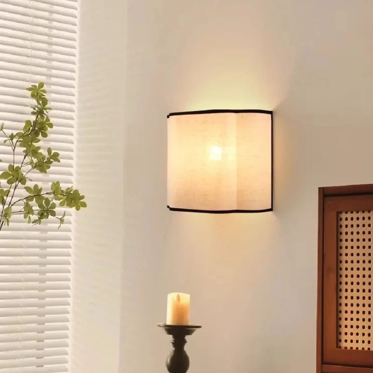 Curved Linen Half-Drum Wall Sconce – Elriven – Lifestyle View 4