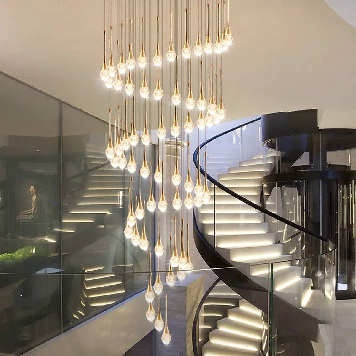 Crystal Raindrop Spiral Chandelier – Lumenvault – Lifestyle, Gold Finish