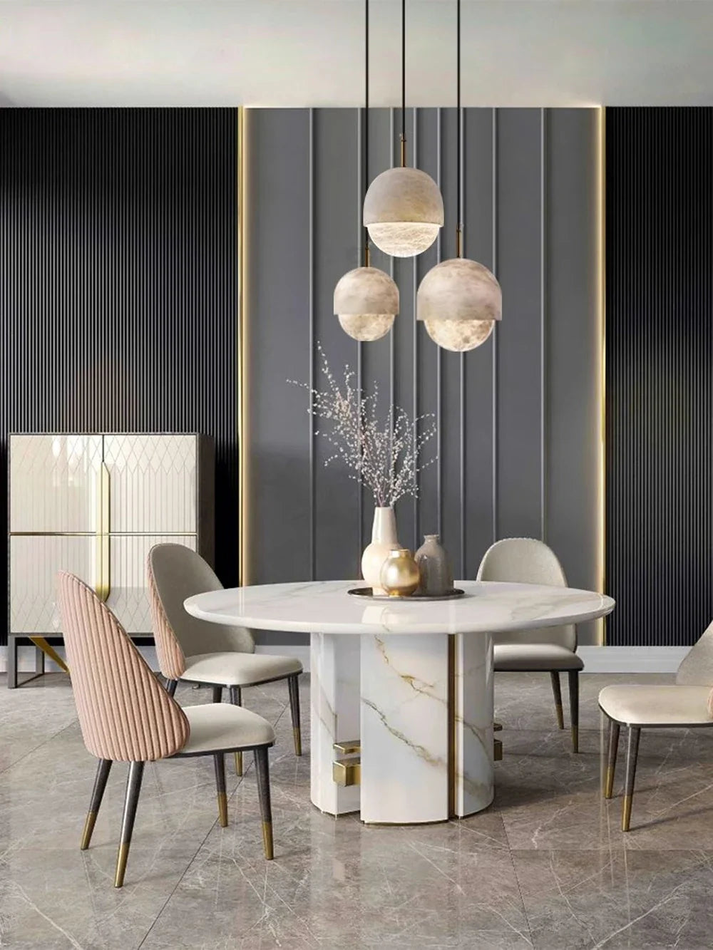 Sculptural Marble Capsule Pendant Light – Gyaelindra – Lifestyle Dining Room