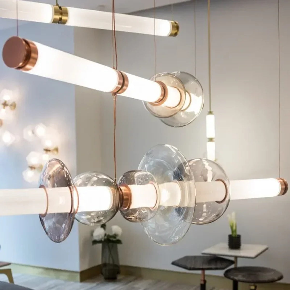 Glass Orb Linear Pendant Light Prismova — editorial black background glow