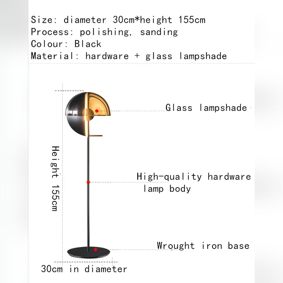 Amber Glass Dome Floor Lamp Derox – Dimensions