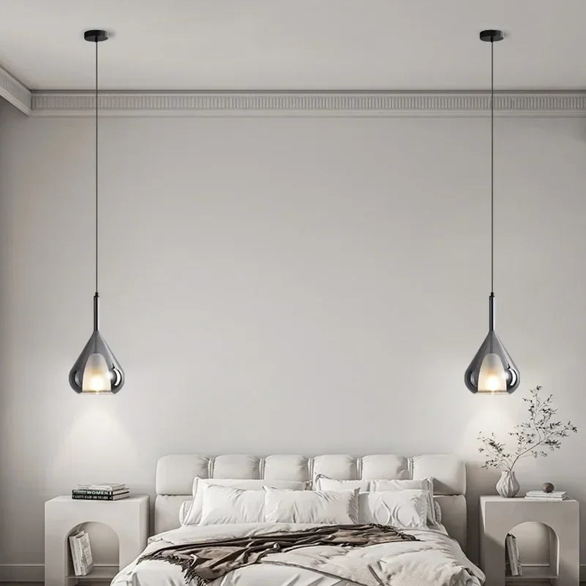 Pluvia Single Pendant – Smoked Grey, Bedroom