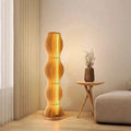 Wood Slat Organic Wave Floor Lamp – Luxareth – Curtain Lifestyle View