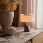 Marble Column Fabric Drum Table Lamp – Helrixon – Lifestyle View 2