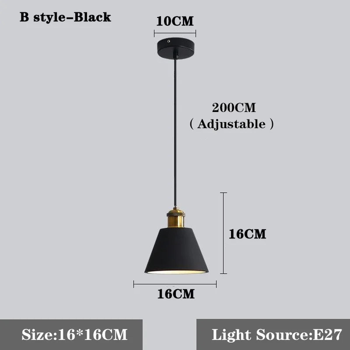 Serenox Pendant Light – Wide Cone shade dimensions, Ø16 x H16 cm