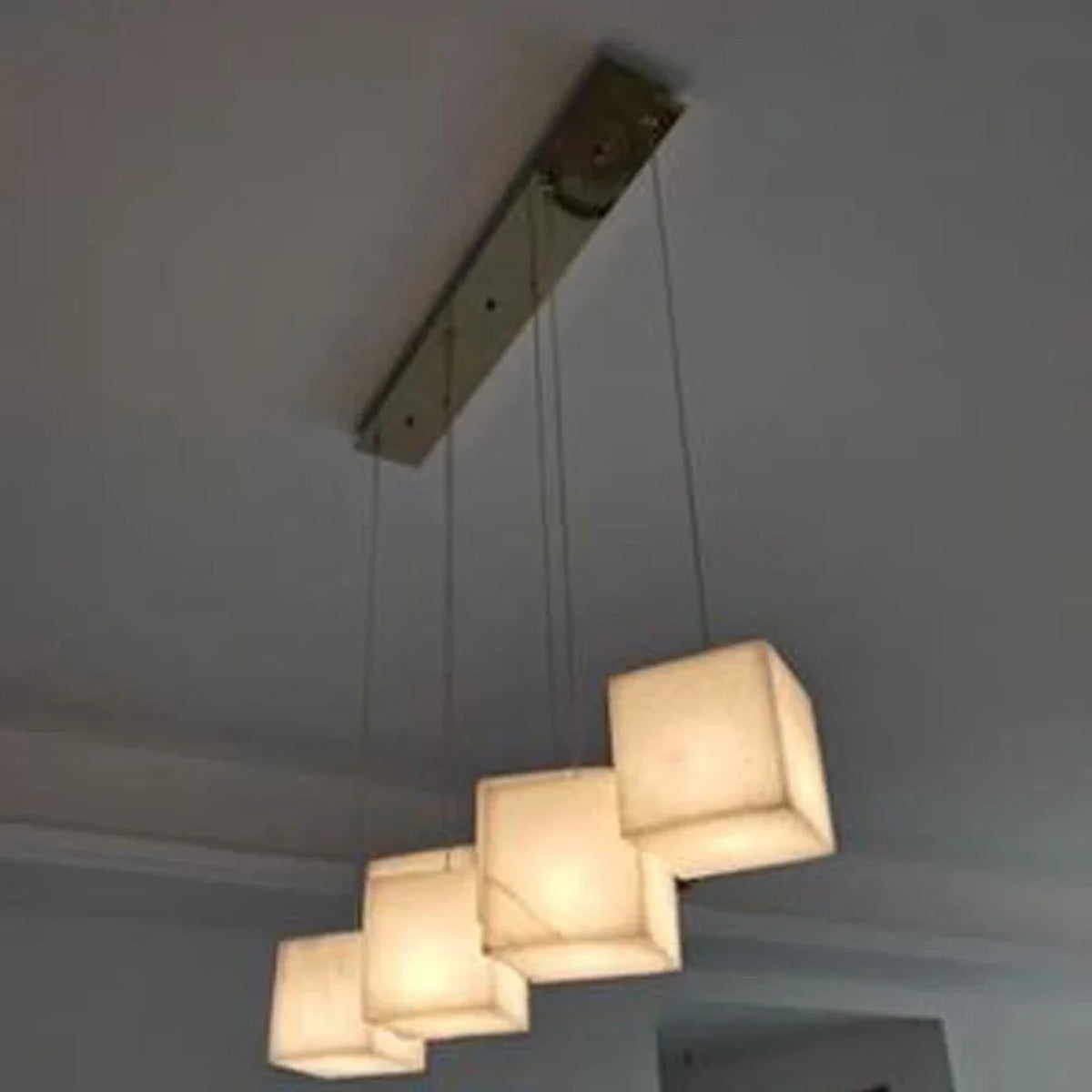 Rectalux alabaster stone cube pendant — ceiling installation
