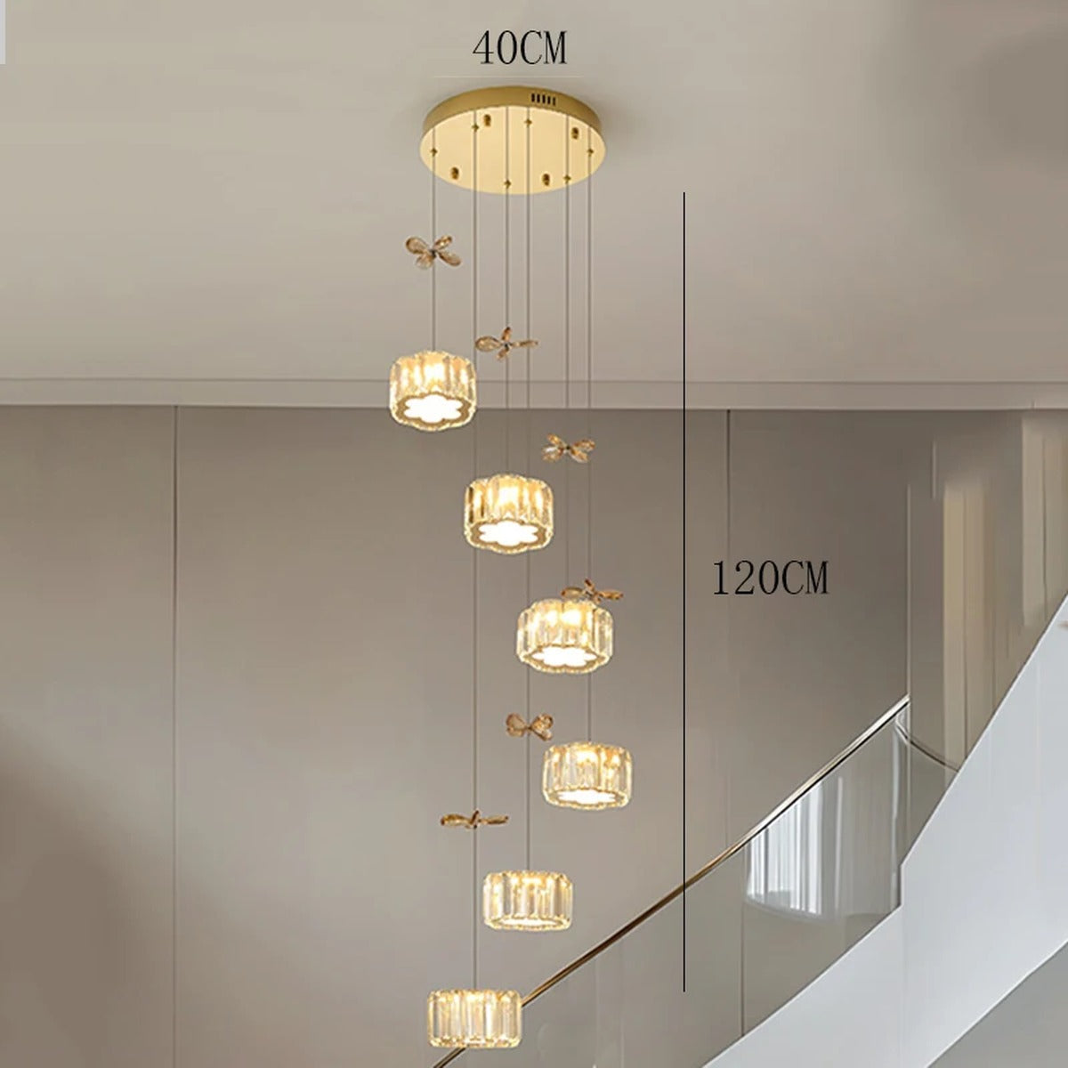 Spiral Crystal Cascade Staircase Chandelier Xelvara – 6 Heads