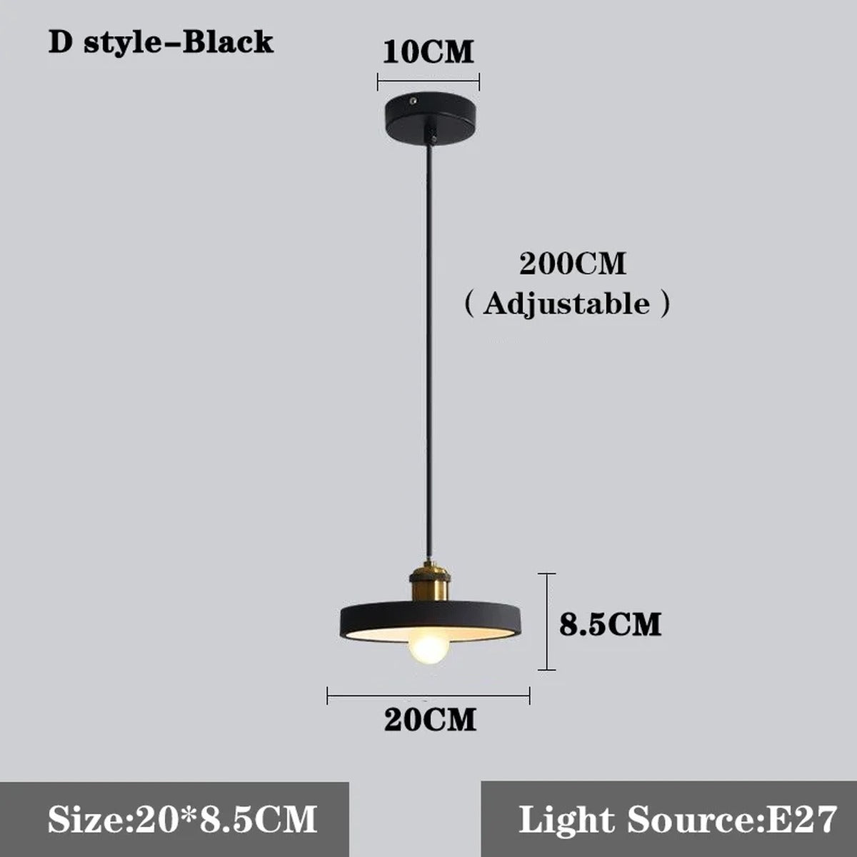 Serenox Pendant Light – Saucer shade dimensions, Ø20 x H8.5 cm