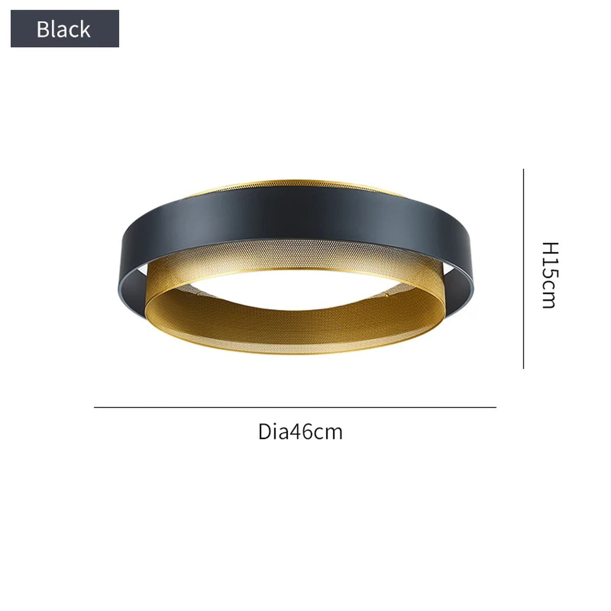 Geometric Double Ring Ceiling Light Orbeon – 46cm Black