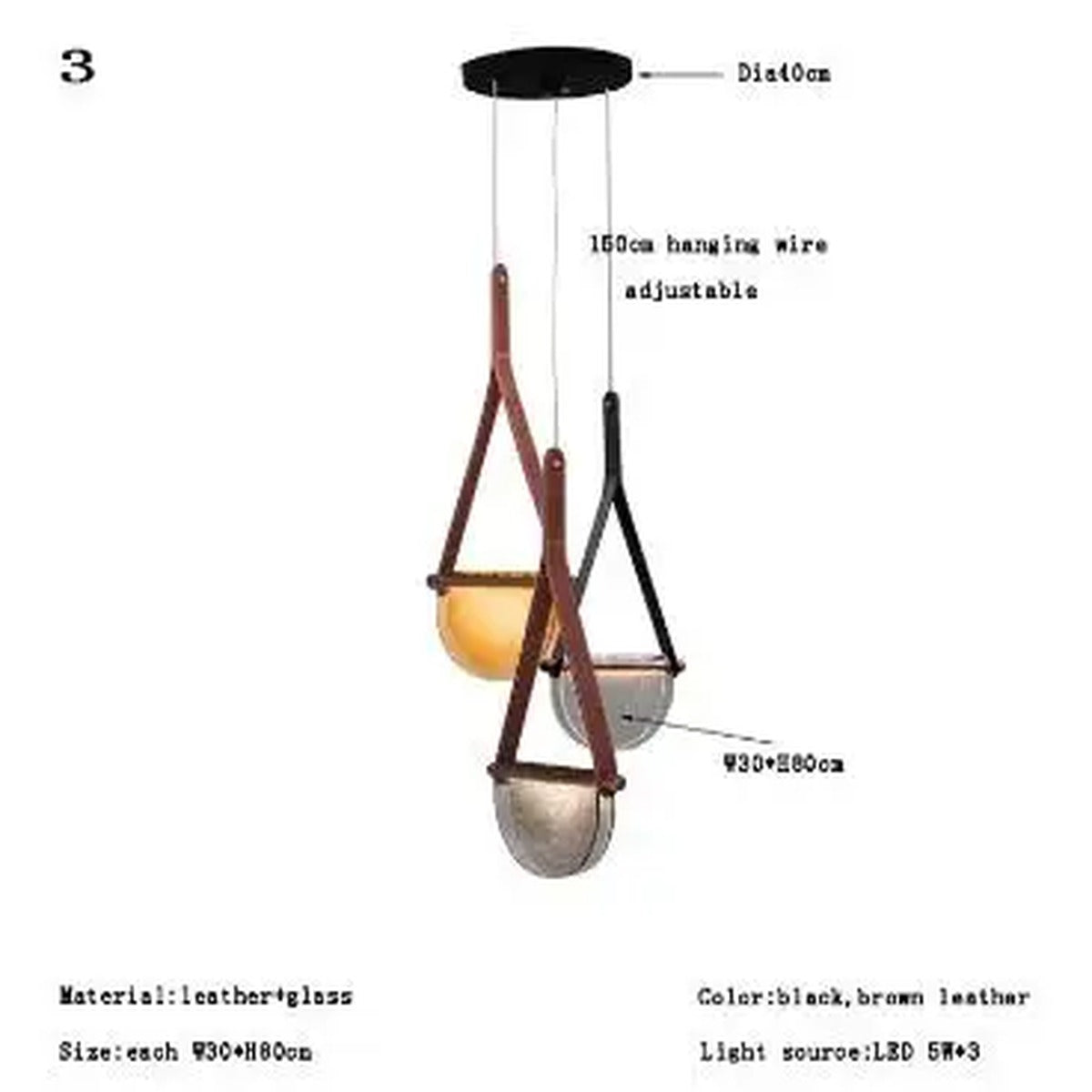 Leather Strap Handblown Glass Bowl Pendant Light – Stilren – Product Detail 11