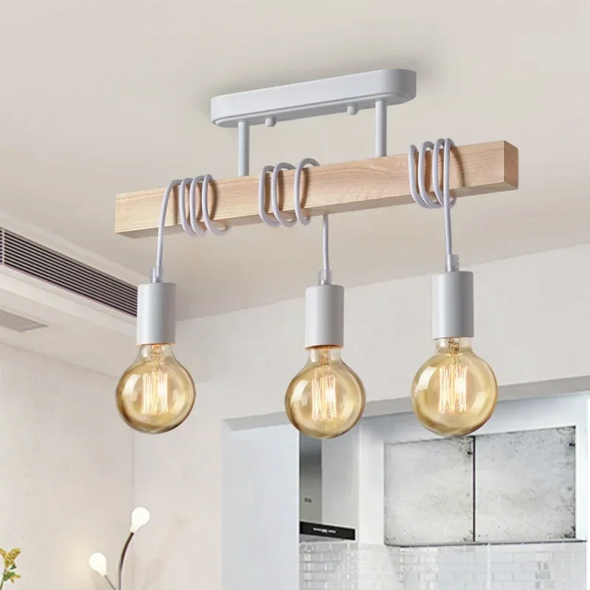 Wood Beam Bare Bulb Multi-Pendant Ceiling Light – Silvano – Hero Shot