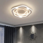 Layered Facet Flush Mount Ceiling Light – Faelora, white finish in a living room