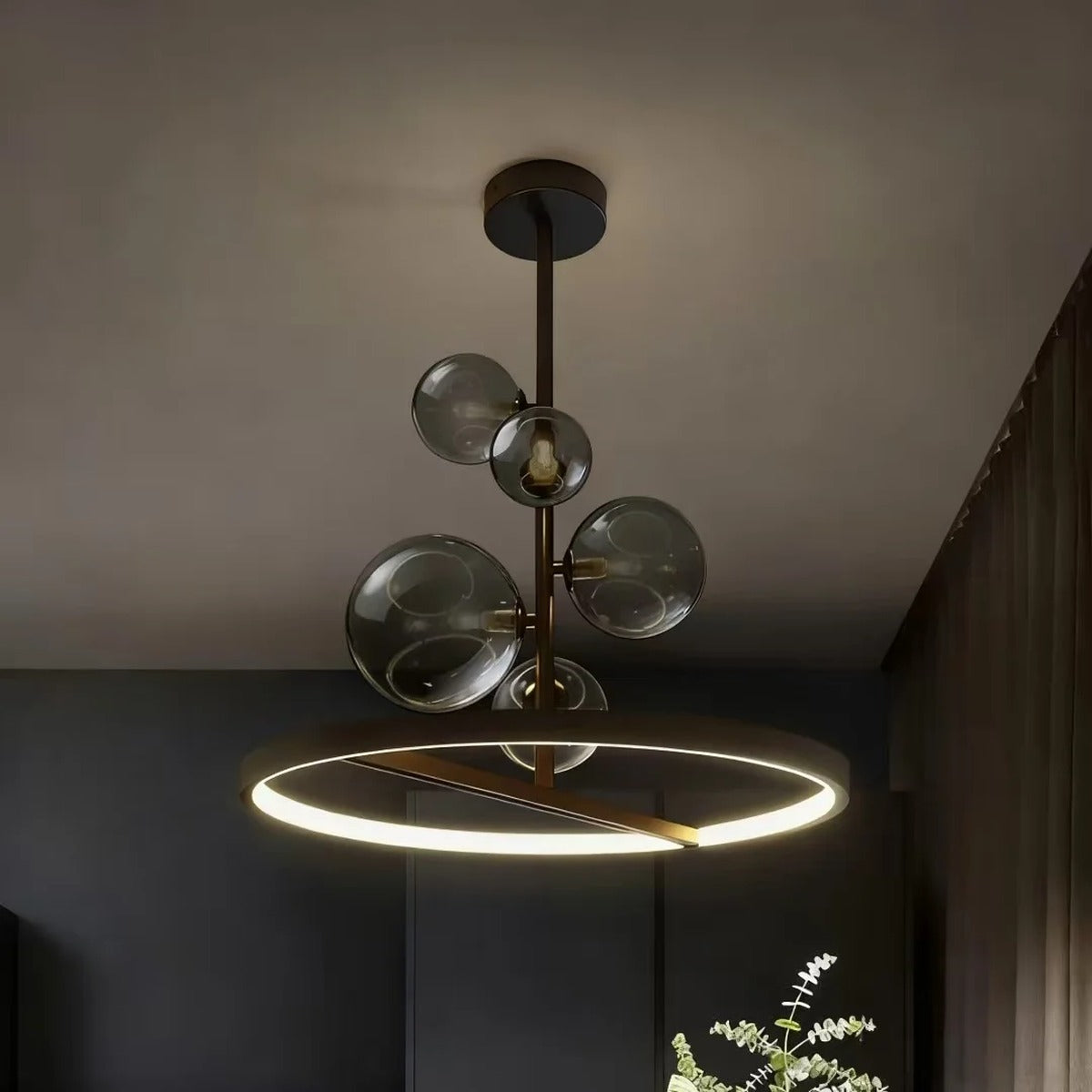 Halo Ring & Glass Globe Cluster Chandelier – Convex – Lifestyle View 3