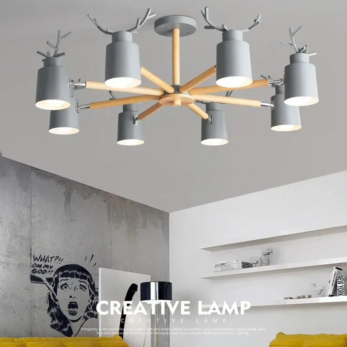 Nordic Antler Wood Arm Cone Chandelier – Birken – Lifestyle View 3