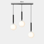 Modern Glass Globe Pendant Light Hovrix - Linear Trio (60cm Bar), Black & Frosted Glass