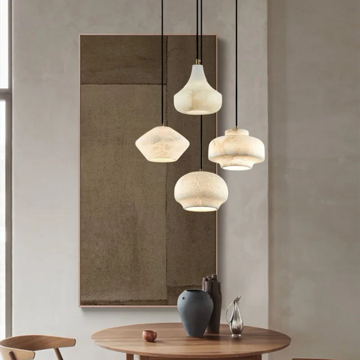 Sculptural Carved Marble Pendant Light – Sarvenith – Lifestyle View 4