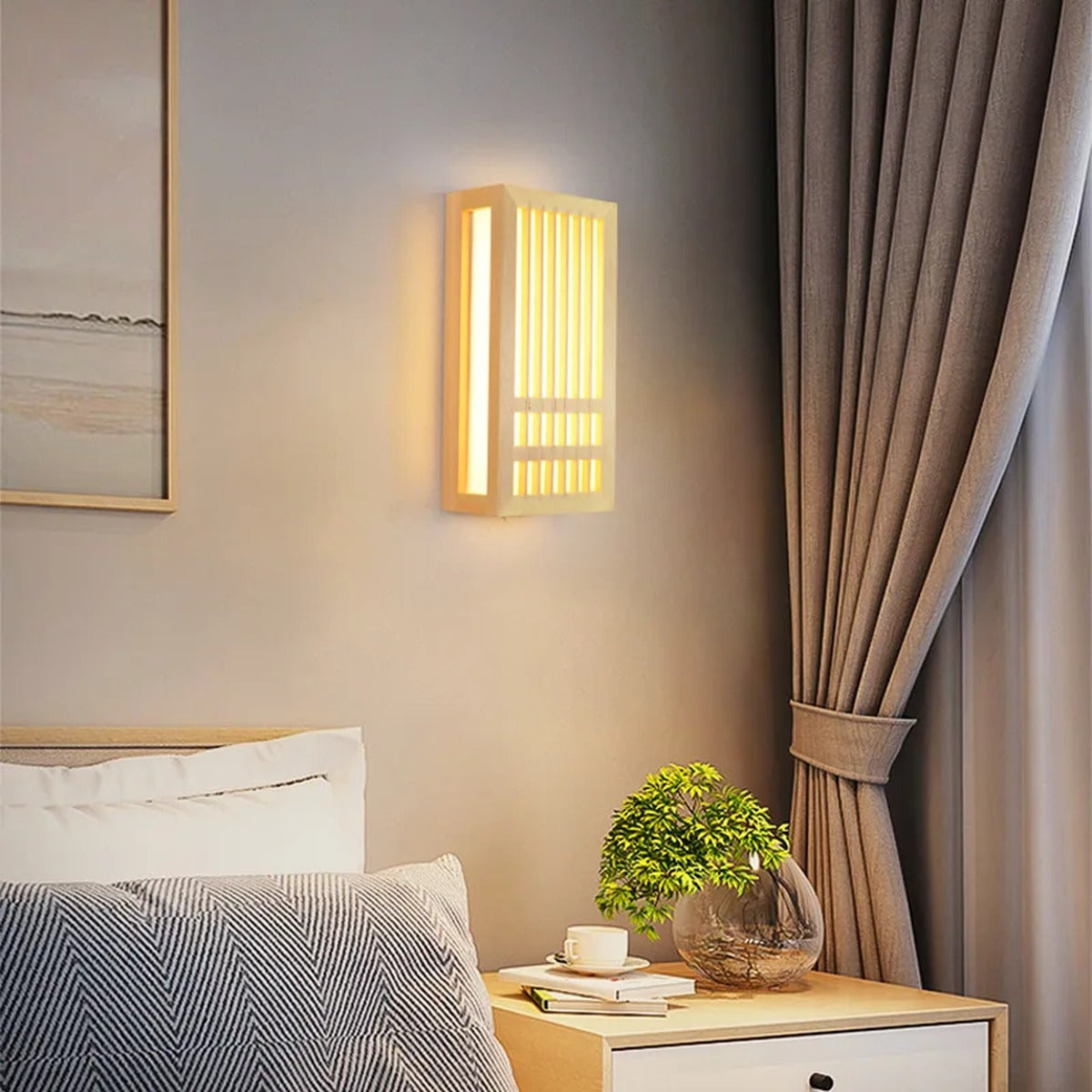 Serenox wood slat wall sconce - living room lifestyle view