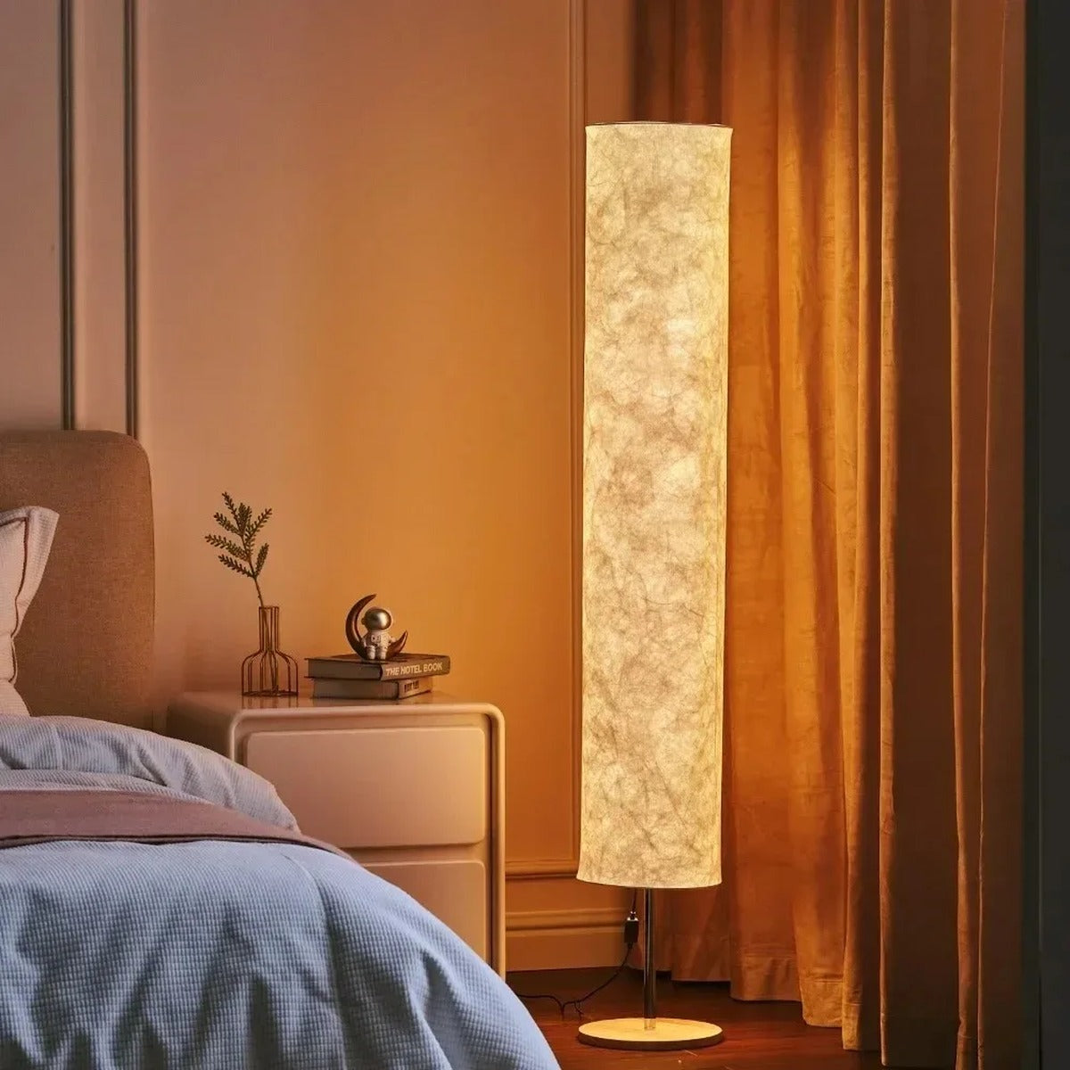 Soft Glow Fabric Column Floor Lamp – Xvirath – Lifestyle View 3
