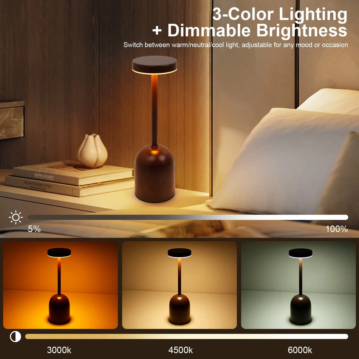Threshon on a nightstand — 3-step color temperature and stepless brightness dimming