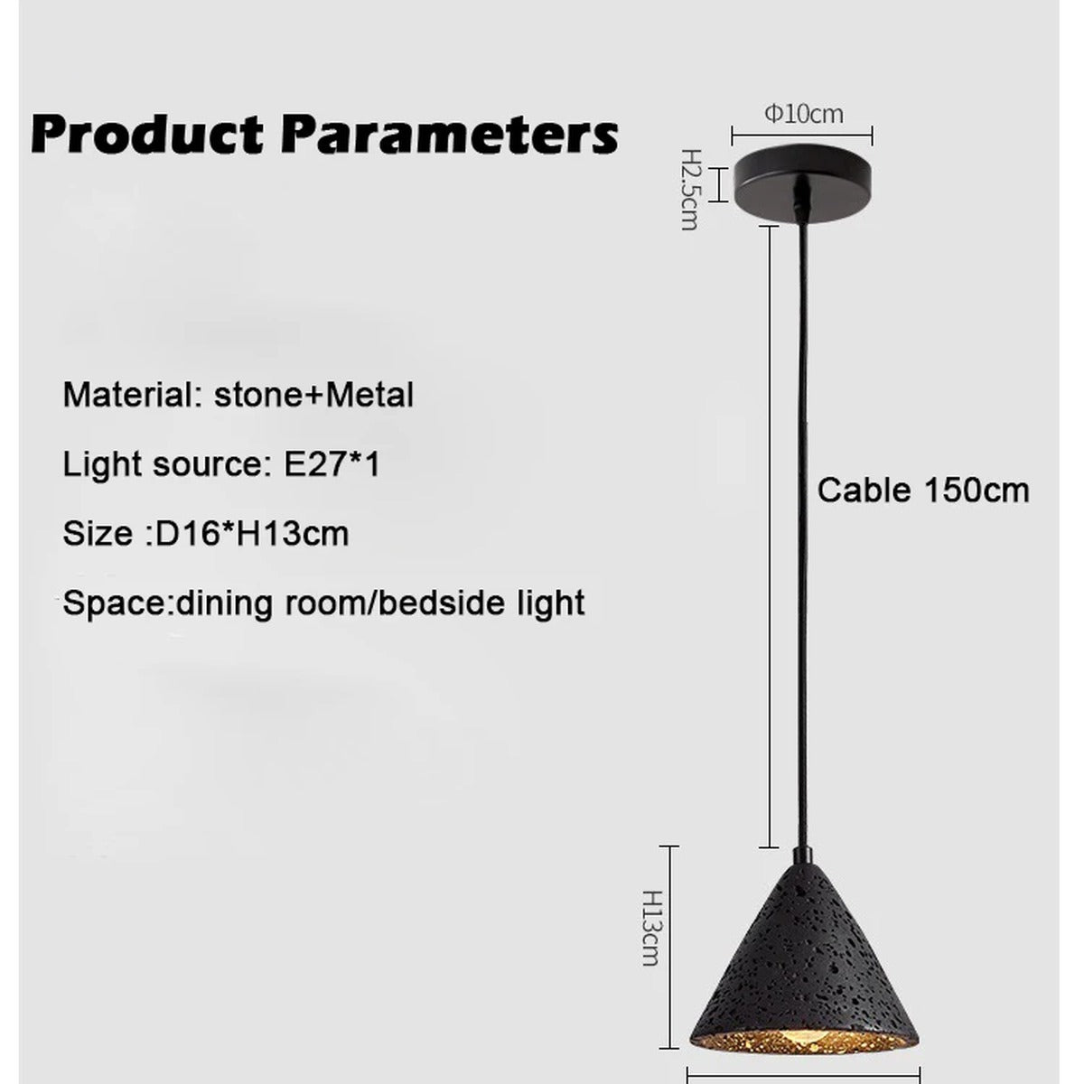 Volcanic Stone Cone Pendant Light – Vestron – Product Detail 5