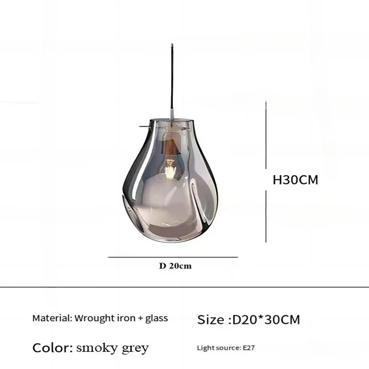 Varvenis Organic Glass Pendant Light – Smoke Grey