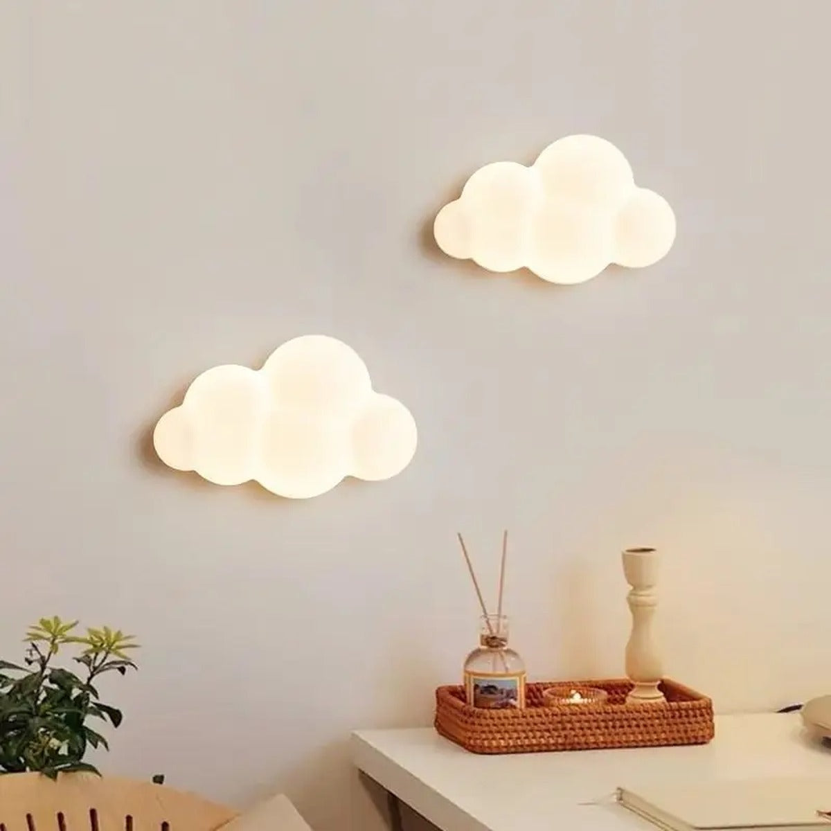 Softholm cloud-only wall sconce - lifestyle view, two lamps glowing