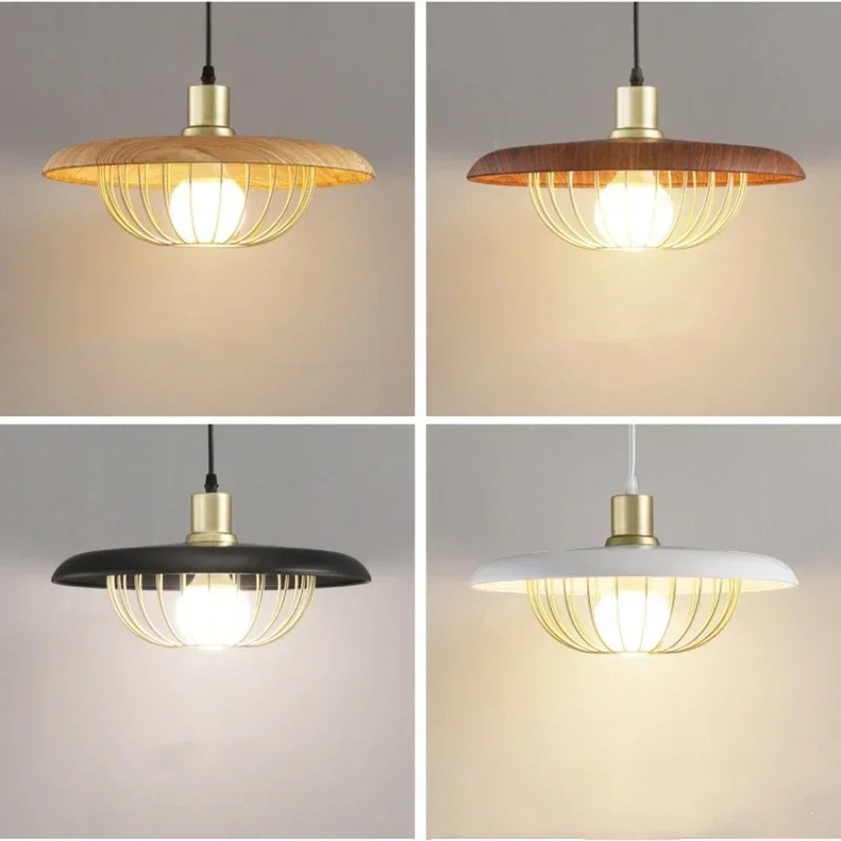 Wood Disc & Brass Wire Cage Pendant Light – Belvora – Product Detail 6