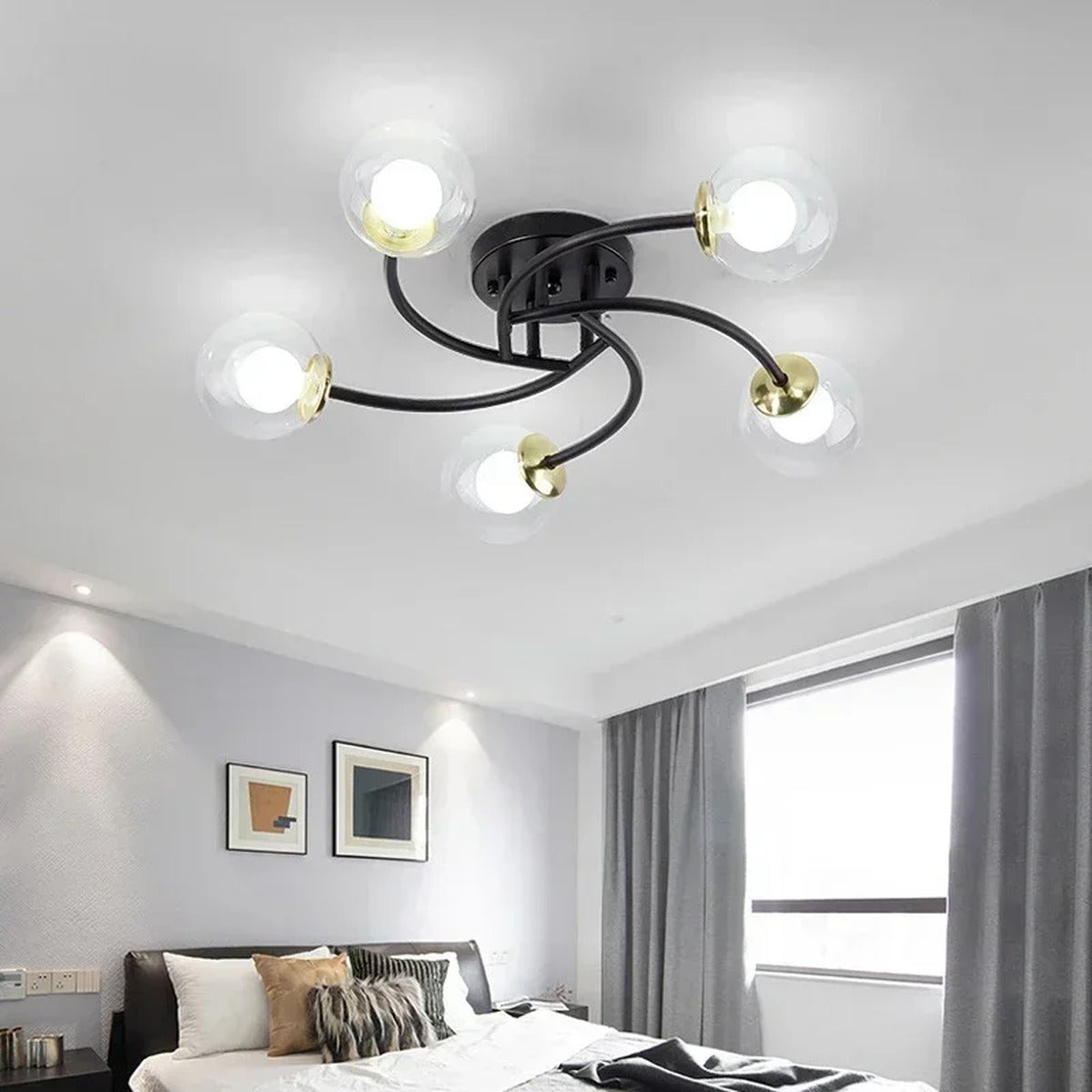 Curved Arm Glass Globe Ceiling Light – Orivex – Lifestyle View 4