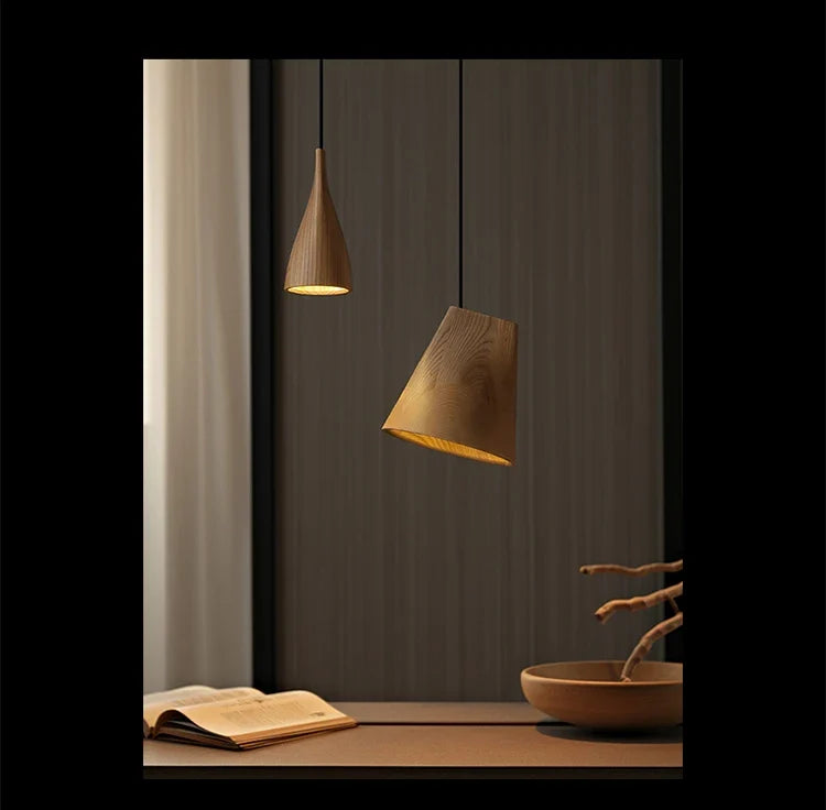 Solid Wood Sculptural Multi-Pendant Chandelier – Larven – 2-Head Linear, Light Wood, Lifestyle