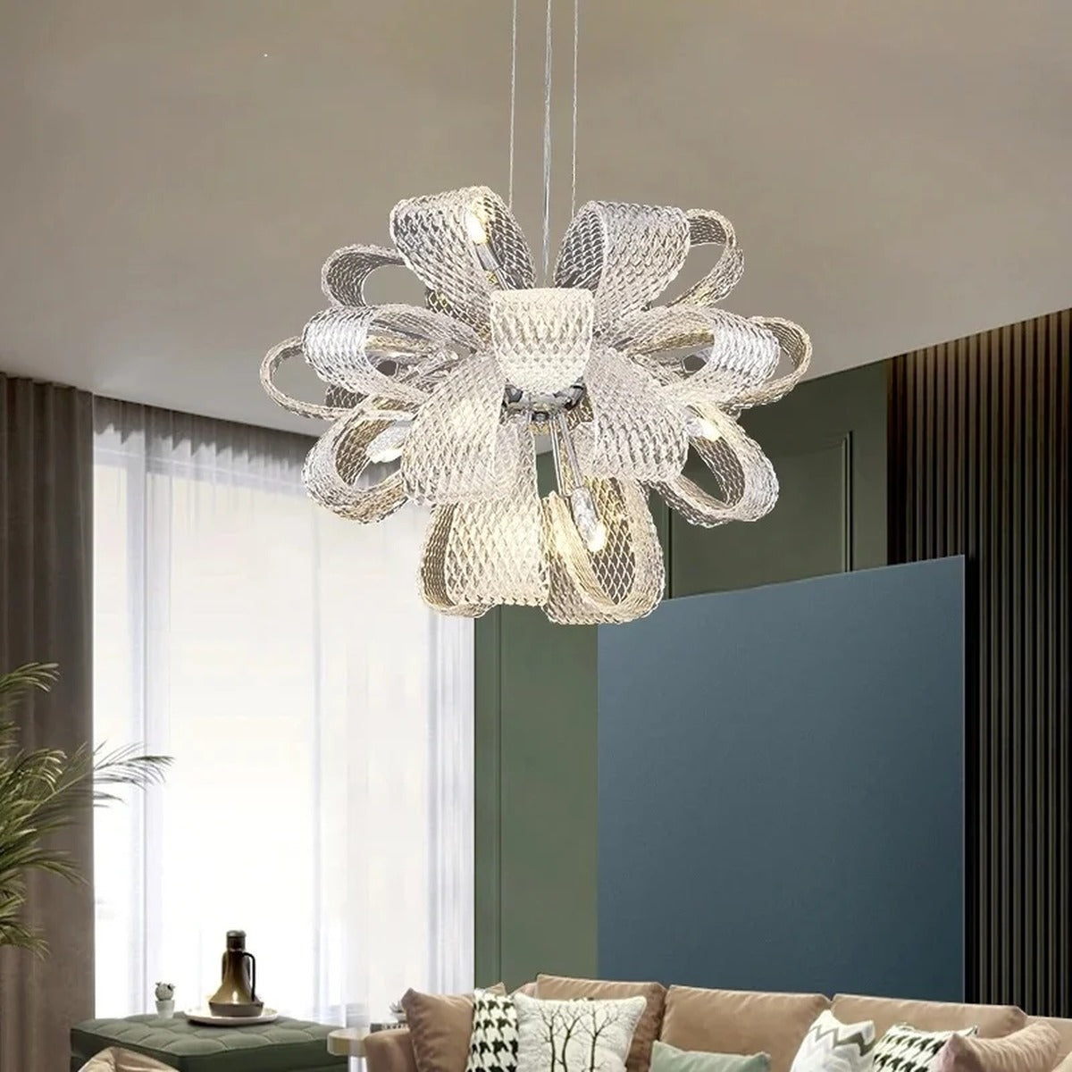 Chrome Mesh Ribbon Chandelier – Floramont – Lifestyle View 2