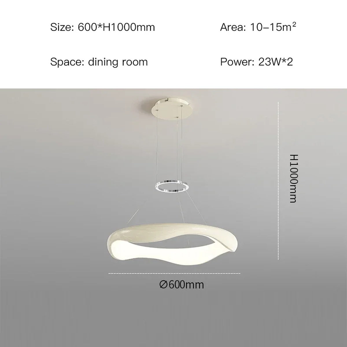 Sculptural Wave-Ring LED Pendant Light Orivaux — Milk White 60cm