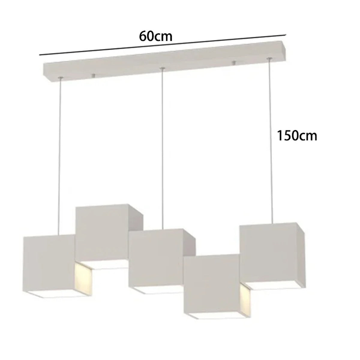 Evrixon cube cluster pendant — 5-head, all-white finish, 60 cm span