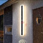 Veltora outdoor wall light with PIR motion sensor lit in the rain, IP65 rated