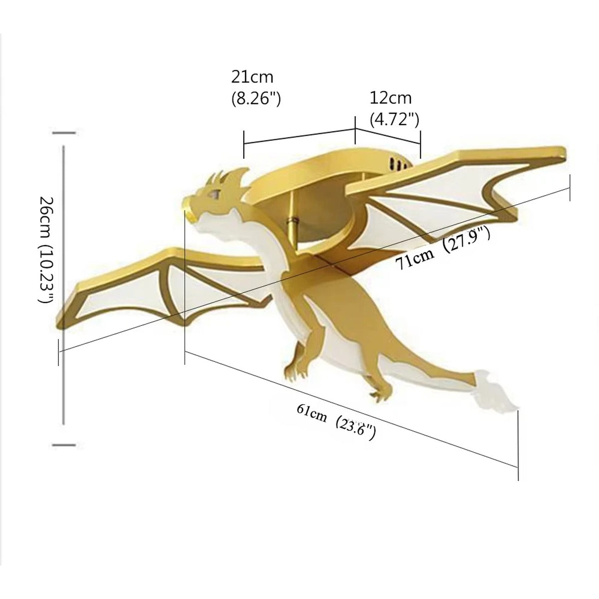 Children's Novelty Gold Dragon Ceiling Light Draevorn – Dimensions