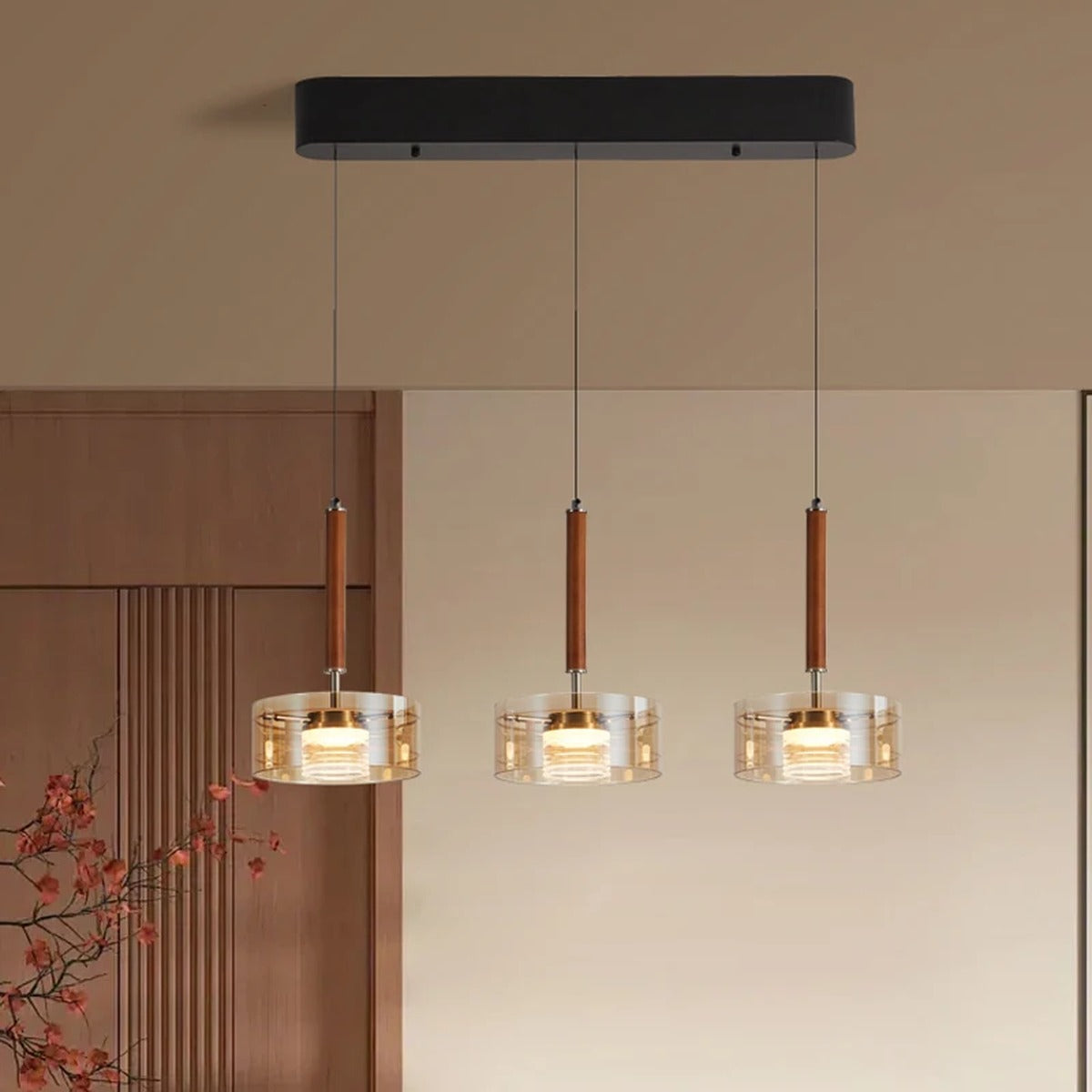 Modern Cognac Glass Three-Head Pendant Light – Fennlyra — view 1