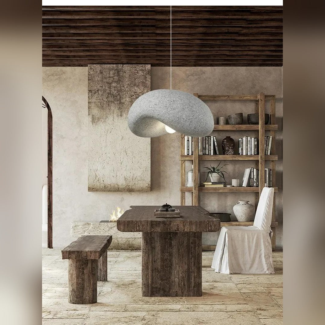 Sculptural Stone-Effect Pendant Light Zelvorn – Wabi-Sabi Dining Room, Stone Grey