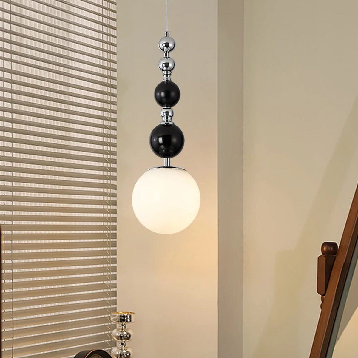 Beaded Chain Glass Globe Pendant Centralis — milk white lifestyle