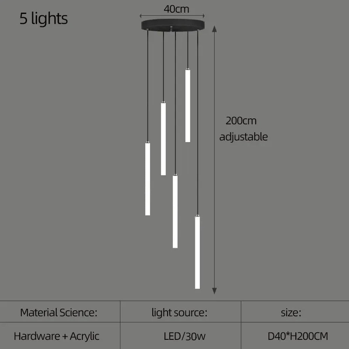 Slim LED Cylinder Tube Pendant Cluster – Graviton – Product Detail 9