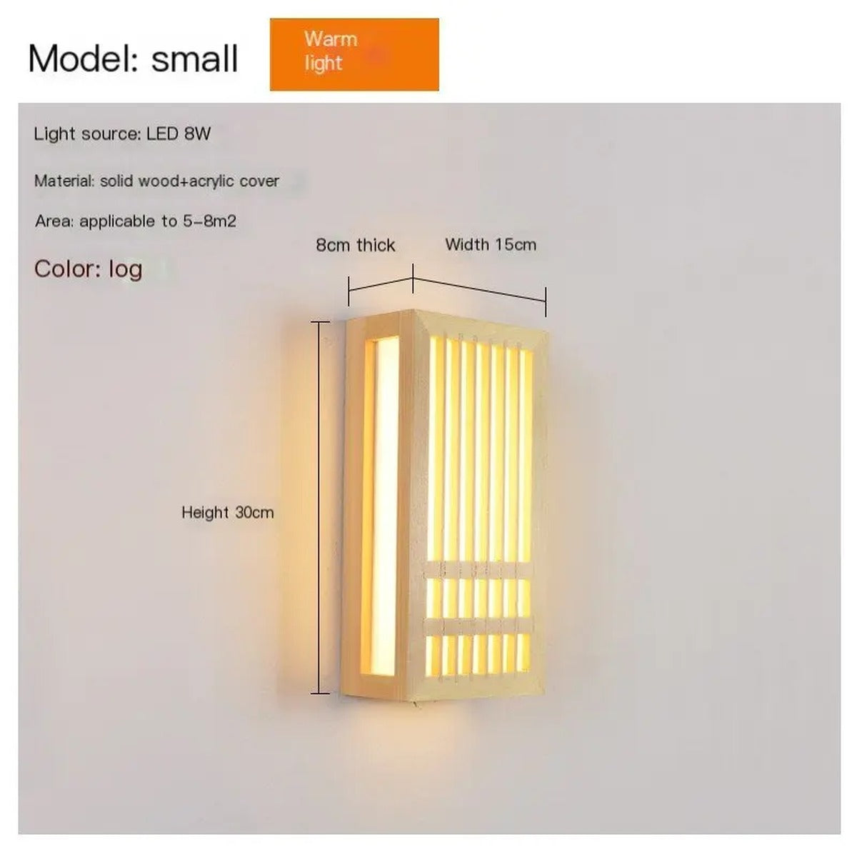 Serenox wood slat wall sconce - Small (30cm) specifications