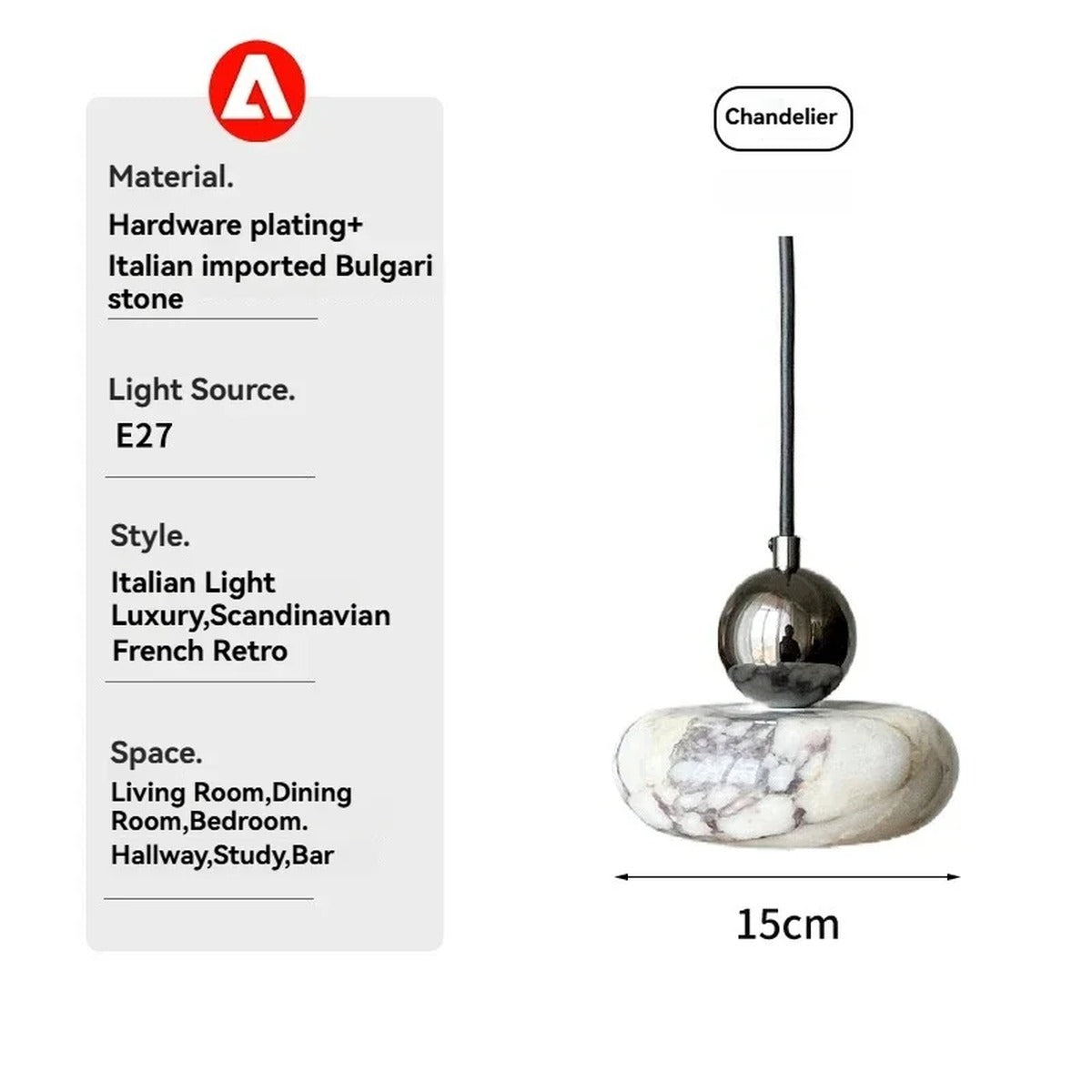 Natural Marble Disc Pendant Light – Lithara – Lifestyle View 4