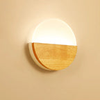 Soliven half-disc wood and frosted glass LED wall sconce in warm maple