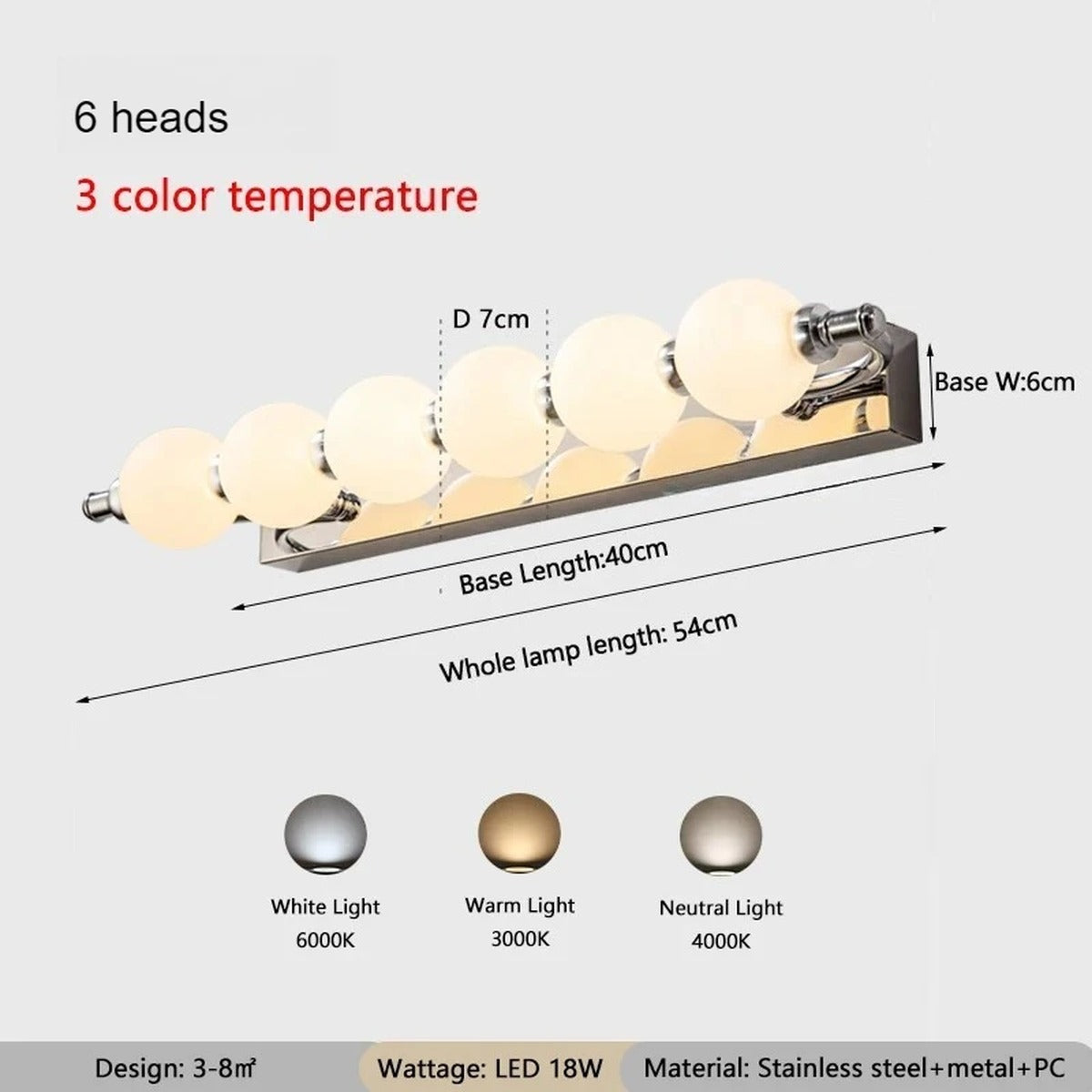 Zelinth 6-Globe version — dimensions 54cm overall length, 18W LED