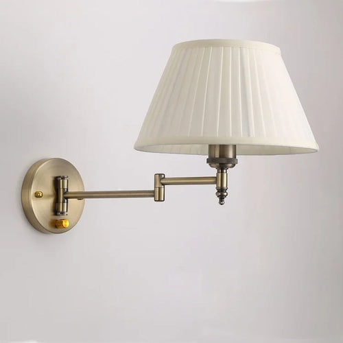 Brass Swing-Arm Pleated Shade Wall Sconce – Thelorn – Front view