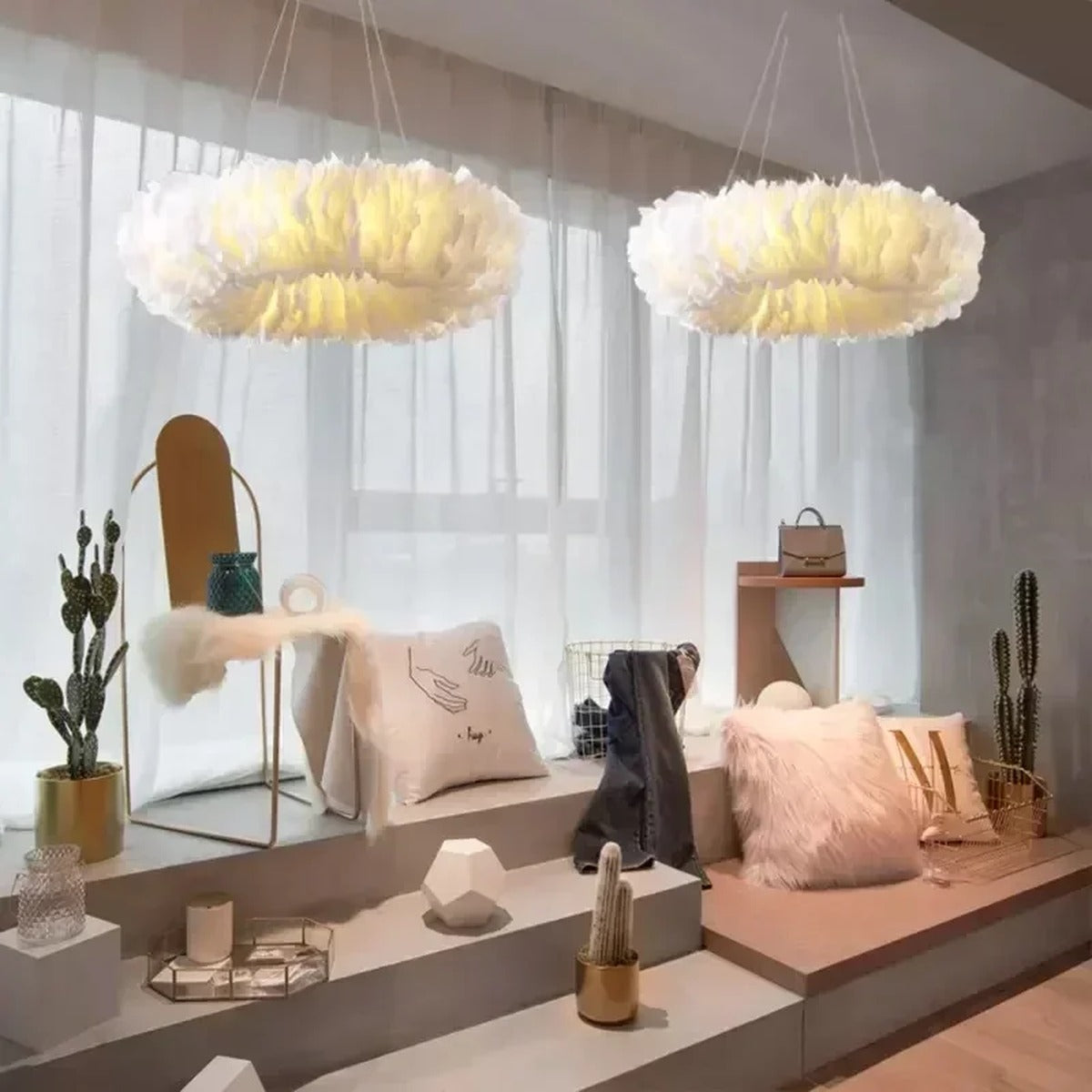 Ethereal Feather Glass Pendant Light Plumaris – Lifestyle View 2