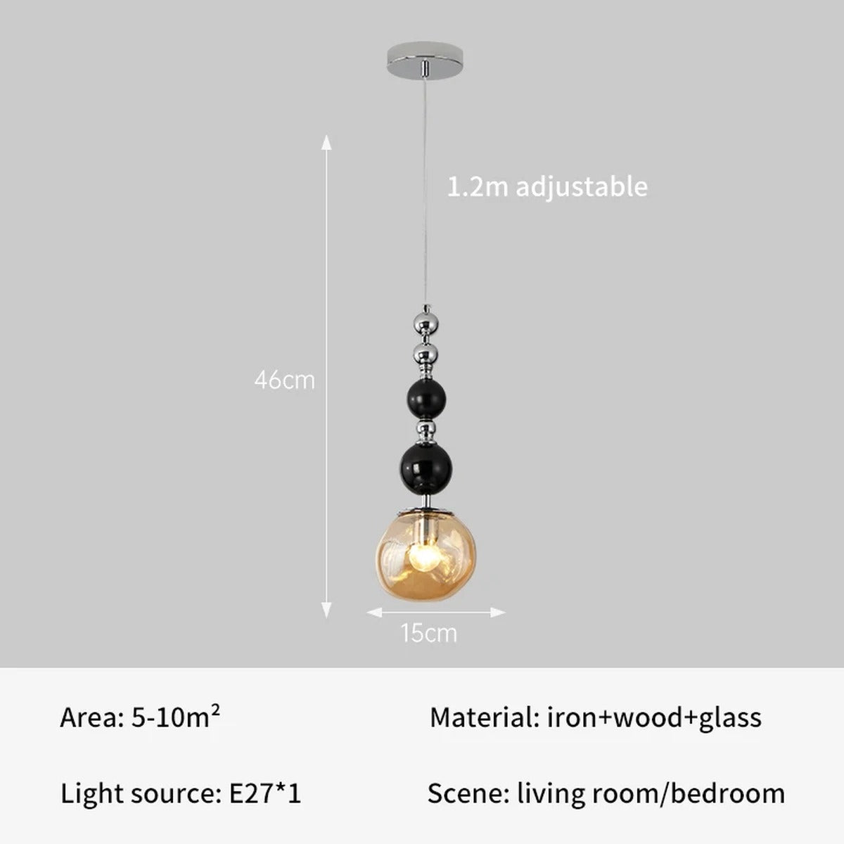 Beaded Chain Glass Globe Pendant Centralis — Amber