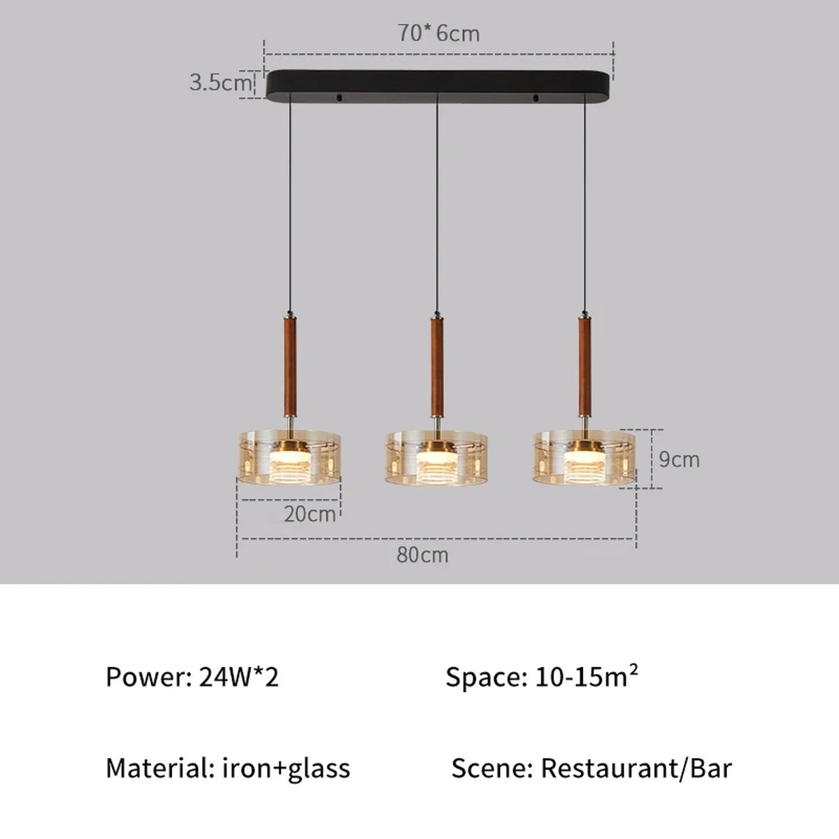 Modern Cognac Glass Three-Head Pendant Light – Fennlyra — view 7
